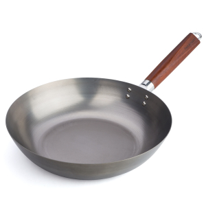 30cm glaze wax grey steel stir wok with Acacia handle
