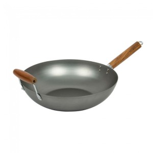 35cm glaze wax professional grey steel stir wok with Acacia handle